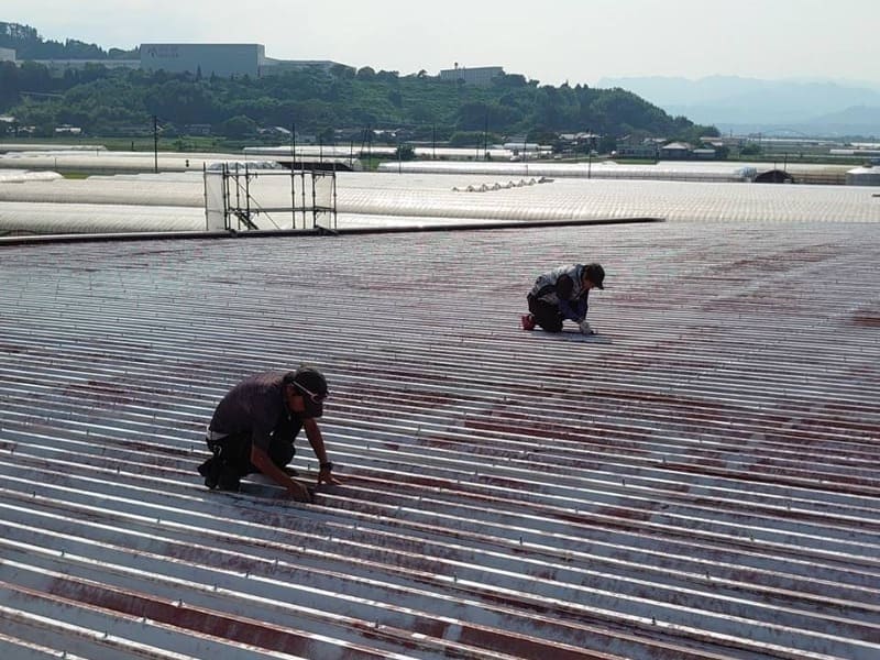 屋根塗装工事施工中